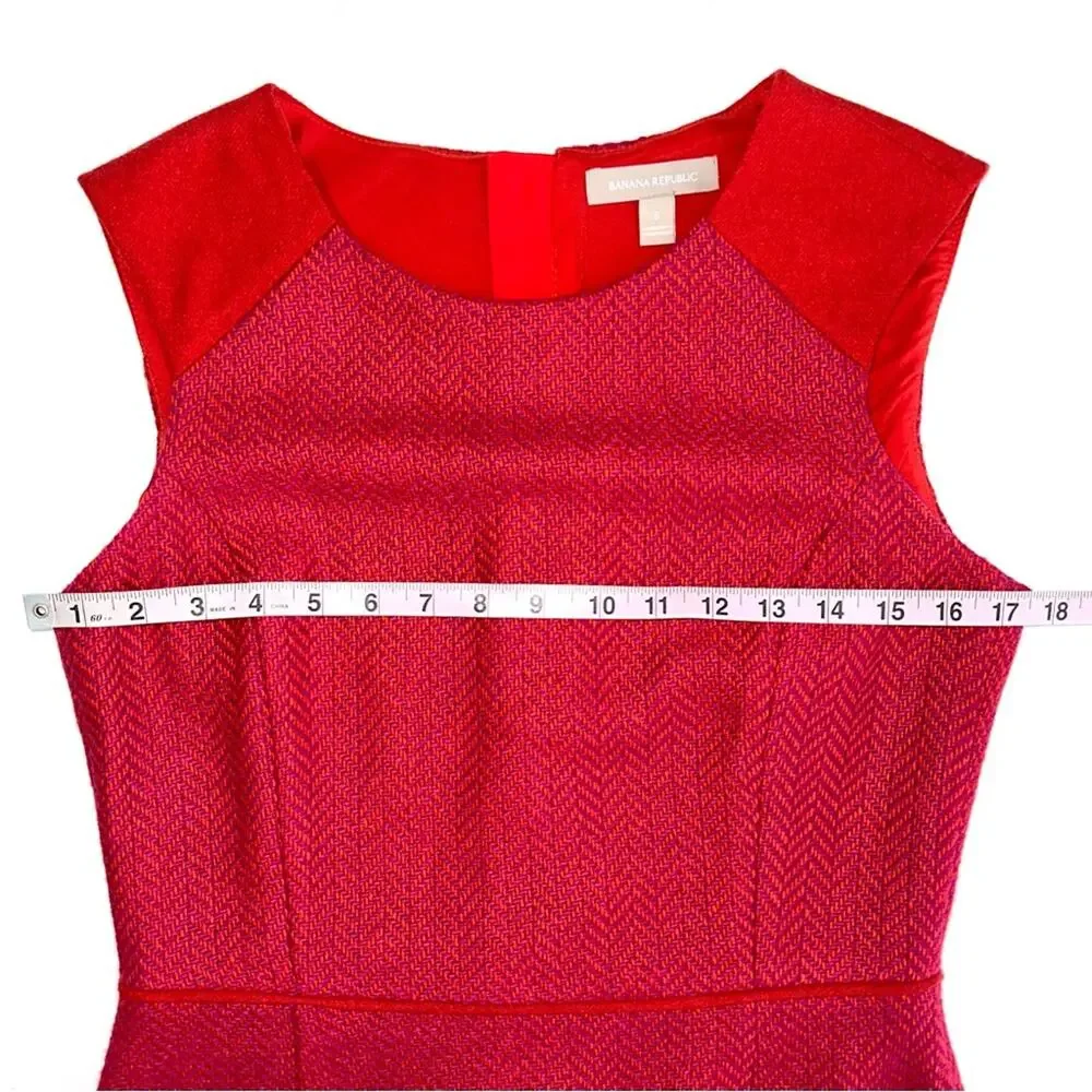 Banana Republic Textured Wool Blend Red Pink Sheath Dress Size 6 - Picture 9 of 13